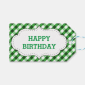 Elegant groen Gingham Pattern Gepersonaliseerd Ver Cadeaulabel (Voorkant (Horizontaal))