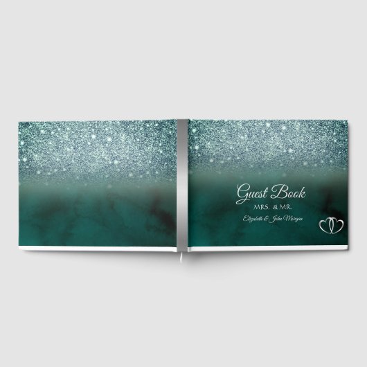 Elegant groen Glitter Bokeh groen Gastenboek (Volledig)