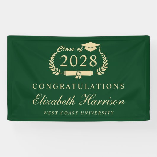 Elegant Groen Goud Afstudeerfeest Welkom Spandoek (Horizontaal)