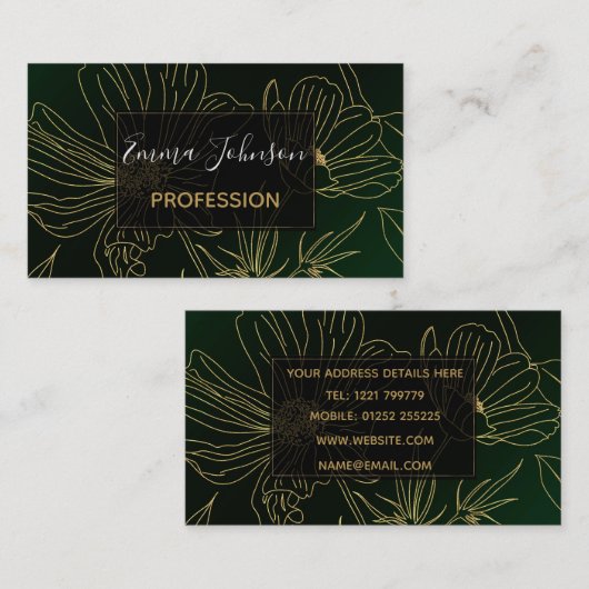 Elegant Groen Goud Bloemen Botanisch Visitekaartje (Voorkant / Achterkant)