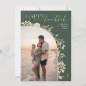 Elegant Groen Goud Bloemen Gelukkig Chanoeka Feestdagenkaart (Voorkant)