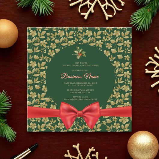 Elegant Groen Goud Bloemen Kerst Zakelijk Feest Kaart
