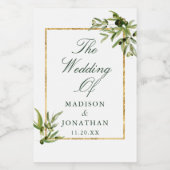 Elegant Groen Goud Botanische Aangepaste Bruiloft Wijn Etiket (Enkel label)