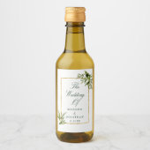 Elegant Groen Goud Botanische Aangepaste Bruiloft Wijn Etiket (Voorkant)