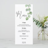 Elegant Groen Goud Eucalyptus Blad Script bruiloft Menu (Staand voorkant)
