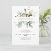 Elegant groen & goud Eucalyptus bruiloft Kaart (Staand voorkant)