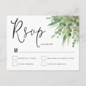 Elegant Groen Goud Eucalyptus Script Bruiloft RSVP Briefkaart (Voorkant)