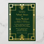 Elegant Groen Goud Geo 1920s Deco Bruiloft Folie Uitnodiging (Voorkant)