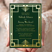 Elegant Groen Goud Geo 1920s Deco Bruiloft Folie Uitnodiging