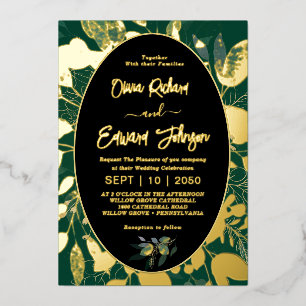 Elegant groen goud geometrisch Lijst bladeren Folie Uitnodiging