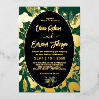 Elegant groen goud geometrisch Lijst bladeren Folie Uitnodiging