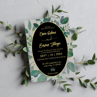 Elegant groen goud geometrisch Lijst, grijs bruilo Kaart