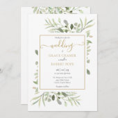 Elegant groen goud geometrisch script bruiloft kaart (Voorkant / Achterkant)