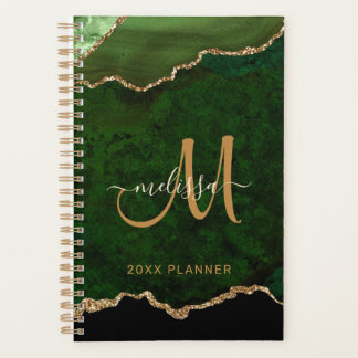 Elegant Groen Goud Glitter Agaat Monogram 2024 Planner