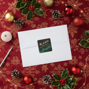 Elegant Groen Goud Kerstman Slede Vrolijk Kerstfee Vierkante Sticker