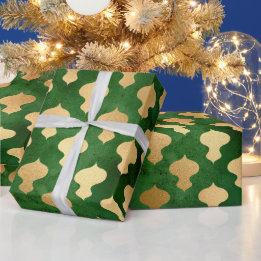 Elegant groen goud Kerstmis ornamenten patroon Cadeaupapier