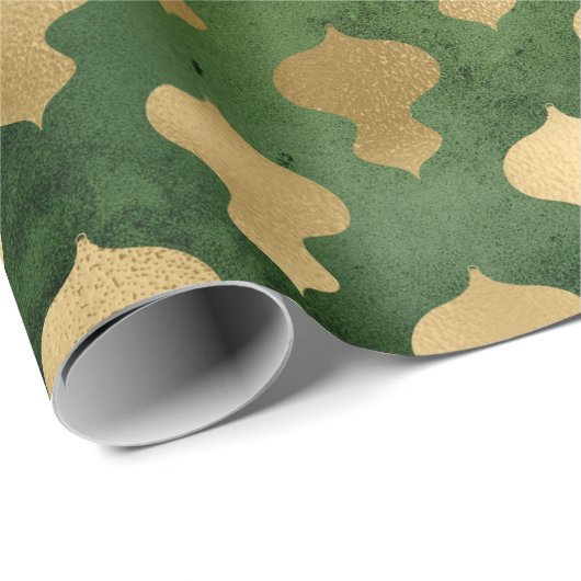 Elegant groen goud Kerstmis ornamenten patroon Cadeaupapier (Rol Hoek)