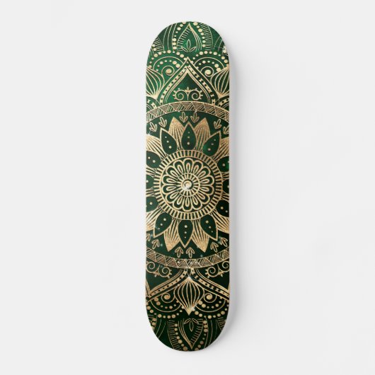 Elegant Groen Goud Mandala Skateboard (Voorkant)