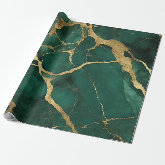 Elegant Groen Goud Marmer Cadeaupapier (Uitgerold)