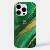 Elegant Groen Goud Marmer Monogram Case-Mate iPhone Case (Achterkant)