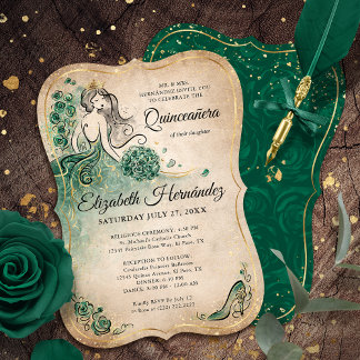 Elegant Groen Goud Prinses Quinceanera Verjaardag Kaart