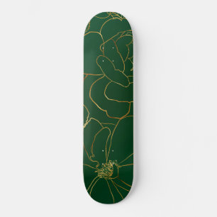 Elegant Groen Goud Rozen Bloemenlijn Tekening Skateboard