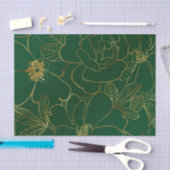 Elegant Groen Goud Rozen Bloemenlijn Tekening Tissuepapier (Craft)