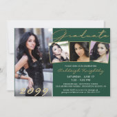 Elegant Groen Goud Script 4 Foto Afstuderen Kaart (Voorkant)