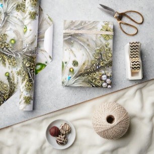Elegant Groen & Goud Swirled Feathered Kralen Pare Cadeaupapier