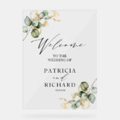 Elegant groen gouden bruiloft welkomstbord acryl bord (Voorkant)