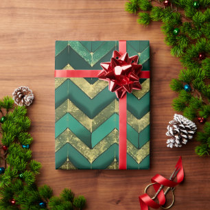 Elegant groen gouden chevron patroon cadeaupapier