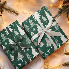 Elegant groen grijs kerstboom patroon cadeaupapier
