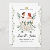 Elegant Groen Huwelijksuitnodiging Custom Bloemen Kaart (Voorkant / Achterkant)