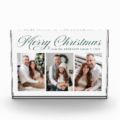 Elegant Groen Kalligrafie Script Vrolijk Kerstfees Fotoblokken (Voorkant)