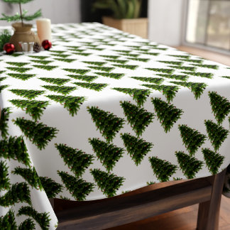 Elegant Groen Kerstboom Patroon Feestelijk Wit Tafelkleed