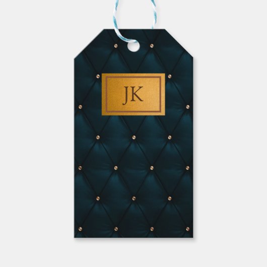 Elegant groen leder, diamanten, monogram cadeaulabel (Voorkant)