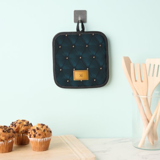 Elegant groen leder, diamanten, monogram pannenlap (Insitu(Ophanging))