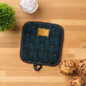 Elegant groen leder, diamanten, monogram pannenlap (Top down)