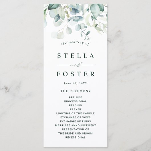 Elegant groen loof bruiloft programma (Voorkant)