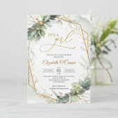 Elegant groen loof gouden lijst Het is een meisje Kaart (Staand voorkant)