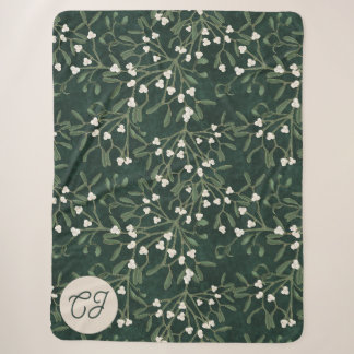 Elegant groen maretak-monogram sherpa deken