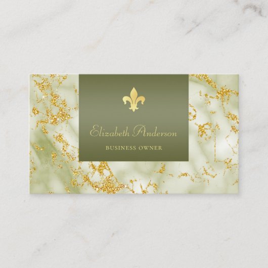 Elegant groen marmer met gouden Fleur de Lis Visitekaartje (Voorkant)