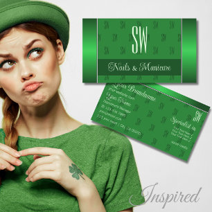 Elegant groen met Initialen Pattern Professional Visitekaartje
