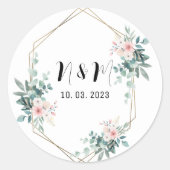 Elegant Groen Monogram Eucalyptus Bruiloft Ronde Sticker (Voorkant)