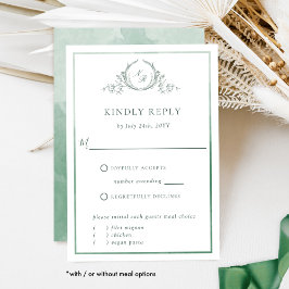 Elegant groen monogram met Waterverf RSVP-kaart RSVP Kaartje