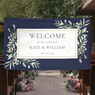Elegant groen Navy-blauw trouw Welkom Spandoek