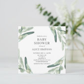 Elegant groen Olijf Baby shower Uitnodiging (Staand voorkant)