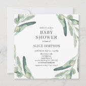 Elegant groen Olijf Baby shower Uitnodiging (Voorkant)