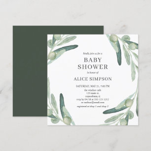Elegant groen Olijf Baby shower Uitnodiging
