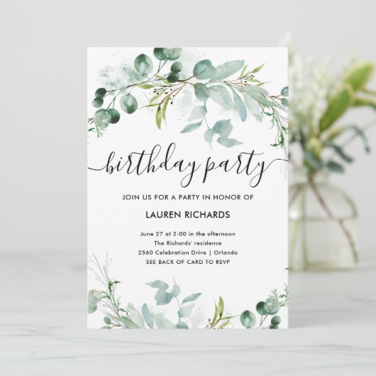 Elegant groen | QR-code Verjaardagsfeest Kaart (Staand voorkant)